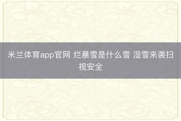 米兰体育app官网 烂暴雪是什么雪 湿雪来袭扫视安全
