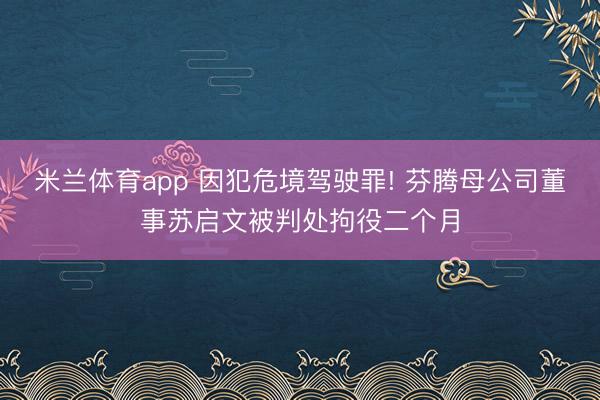 米兰体育app 因犯危境驾驶罪! 芬腾母公司董事苏启文被判处拘役二个月